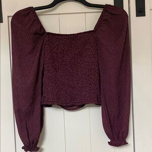 Abercrombie & Fitch Burgundy Polka Dot Puff Sleeve Smocked Crop Blouse. Sz Small